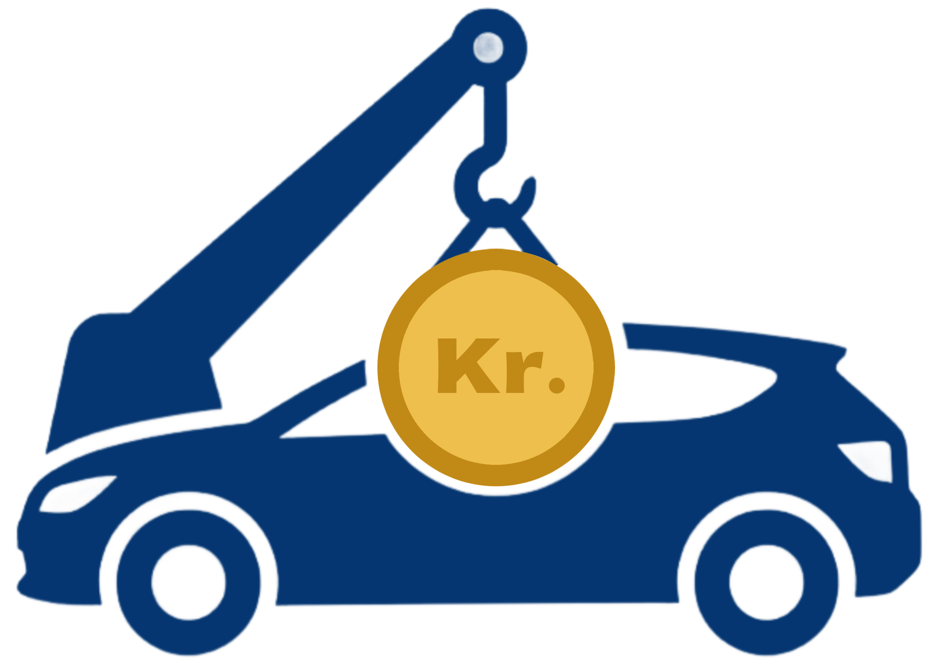 Superskrotpris.dk logo, skrotbil med kran og mønt